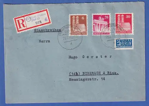 Bautenserie 1948 R-Brief aus Frankfurt mit u.a. 30Pfg rot Mi.-Nr. 88 