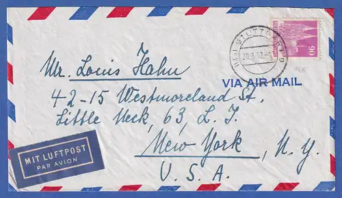 Bautenserie 1948 90Pfg Mi.-Nr. 96eg auf Lp-Brief von STUTTGART in die USA