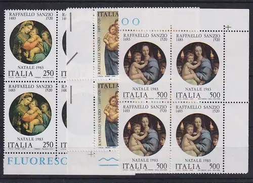Italien 1983 Weihnachten 500. Geb. von Raffael Mi.-Nr. 1861-63 4er-Blocks **