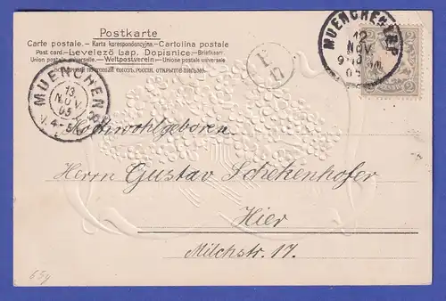 Bayern Wappen 2Pfg Mi.-Nr. 65y auf Orts-Postkarte MÜNCHEN 1905