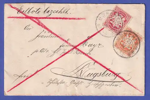 Bayern Wappen 10 und 25 Pfg Mi.-Nr. 56 und 62y auf Eilbrief München-Augsburg 