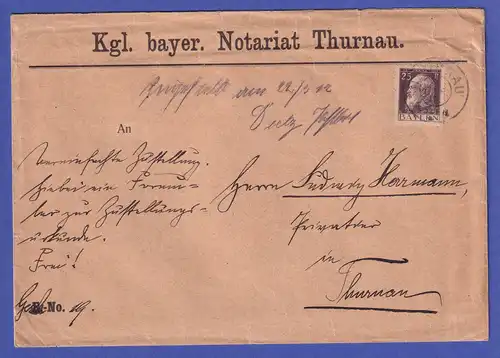 Bayern Luitpold 25Pfg Mi.-Nr. 80 I auf Notariatssache aus Thurnau. 