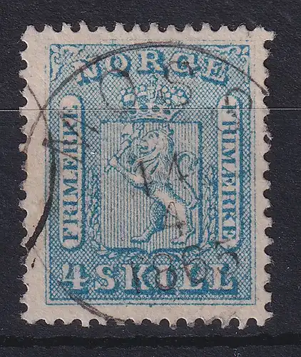 Norwegen 1863 Freimarke Wappen 4 Sk. blau Mi.-Nr. 8 schön O MOSS