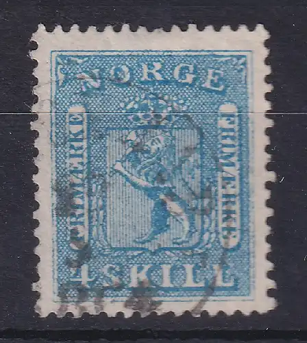 Norwegen 1863 Freimarke Wappen 4 Sk. blau Mi.-Nr. 8 sauber O 