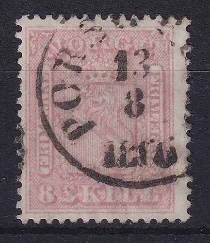 Norwegen 1863 Freimarke Wappen 8 Sk. rosa Mi.-Nr. 9 gest. in PORSGRUNN