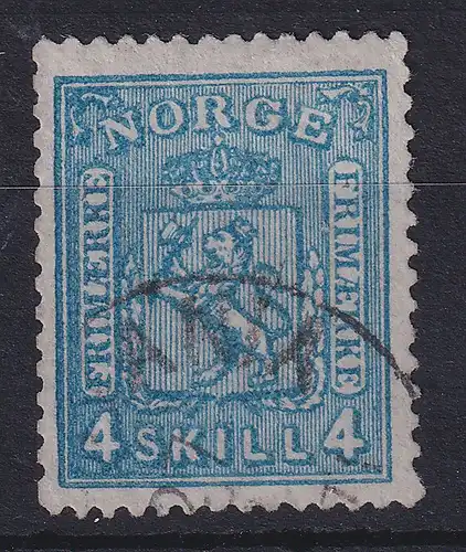 Norwegen 1867 Freimarke Wappen 4 Sk. blau Mi.-Nr. 14 gestempelt