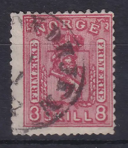 Norwegen 1867 Freimarke Wappen 8 Sk. rot Mi.-Nr. 15a gestempelt