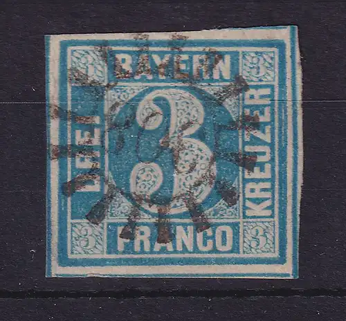 Bayern 3 Kreuzer blau Mi.-Nr. 2 II mit GMR 308