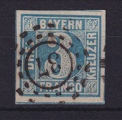 Bayern 3 Kreuzer blau Mi.-Nr. 2 II mit OMR 37 Bayreuth