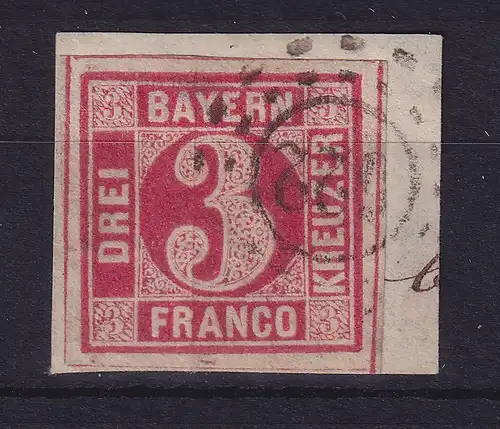Bayern 3 Kreuzer rot Mi.-Nr. 9 mit OMR 622 Kiefersfelden auf Briefstück