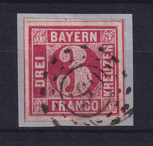Bayern 3 Kreuzer rot Mi.-Nr. 9 mit OMR 657 Niederaschau auf Briefstück