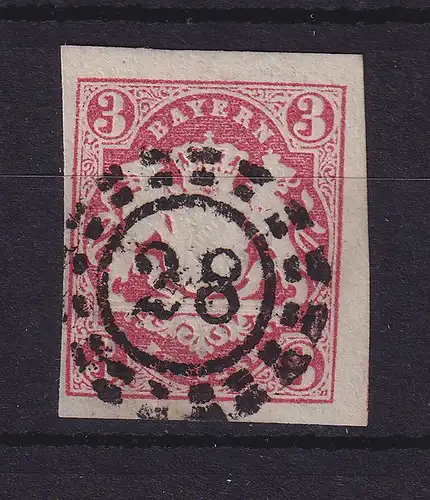 Bayern Wappen 3 Kreuzer rot Mi.-Nr. 15 mit OMR 28 Augsburg
