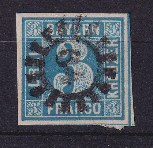Bayern 3 Kreuzer blau Mi.-Nr. 2 II mit GMR 64