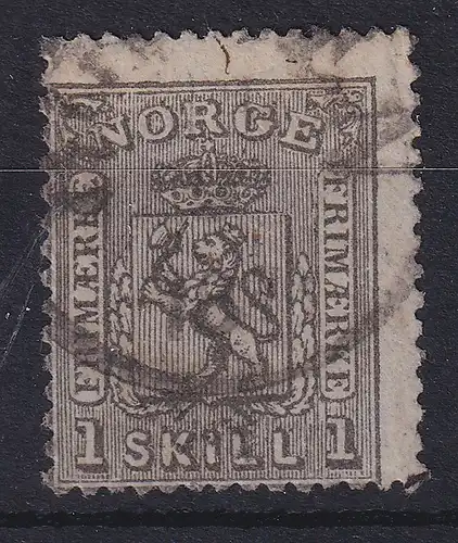 Norwegen 1868 Freimarke Wappen 1 Sk. schwarz Mi.-Nr. 11 gest. in Bergen