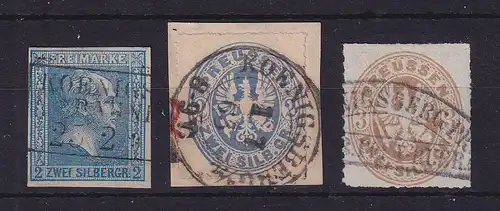 Lot KÖNIGSBERG  3 verschiedene Stempel auf Preußen Mi.-Nr. 11, 17 und 18