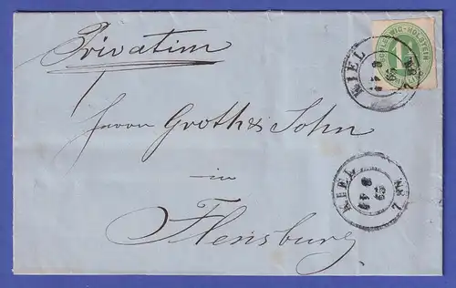 Schleswig-Holstein 1865 Mi.-Nr. 9  auf Brief von Kiel nach Flensburg