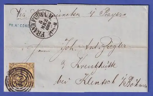 Thurn und Taxis 9 Kr Mi.-Nr. 10 auf Brief von Frankfurt/M. nach Kreuzhütte 1860