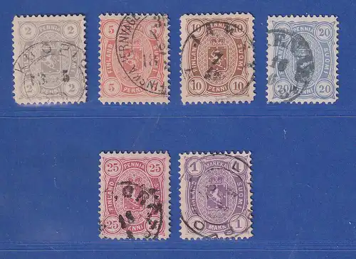 Finnland 1875-82 Wappen B-Zähnung Mi-Nr. 12B-19B Satz 6 Werte kpl. O  