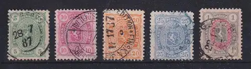 Finnland 1885 Wappen Mi.-Nr. 20-24 Teil-Satz 5 Werte O  