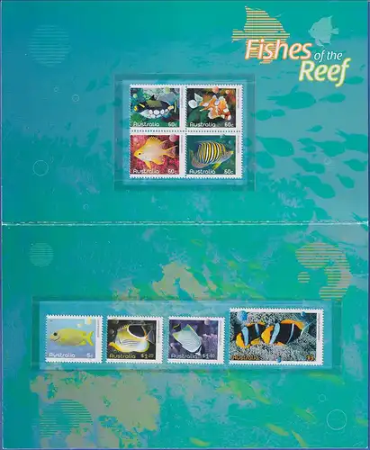 Australien 2010 Fische am Riff  Mi.-Nr. 3392-3399 Satz 8 Werte ** im Folder