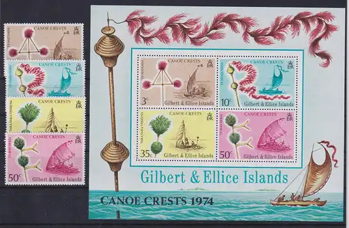 Gilbert & Ellice Inseln Kanu-Schmuck Mi.-Nr. 217-20, Bl. 1 postfrisch ** / MNH