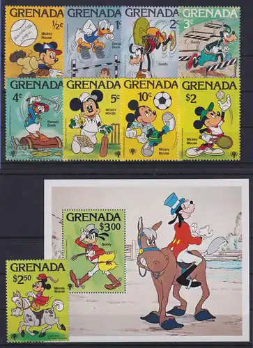 Grenada 1979 Walt-Disney-Figuren Mi.-Nr. 991-999 Satz + Block ** / MNH 