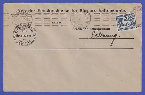 Württemberg Hirsch 20Pfg Mi-Nr. 146 als EF auf Brief von STUTTGART nach Tettnang