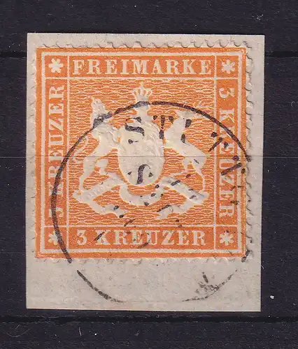 Württemberg 3 Kreuzer Mi.-Nr. 17 x gestempelt STUTTGART auf Briefstück