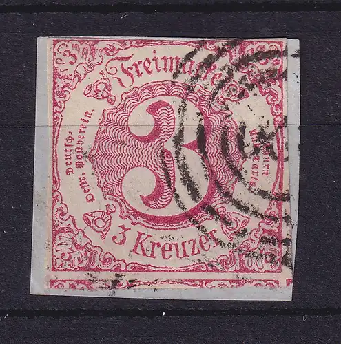 Thurn und Taxis 3 Kreuzer Mi.-Nr. 32 gestempelt auf Briefstück gpr. PFENNINGER