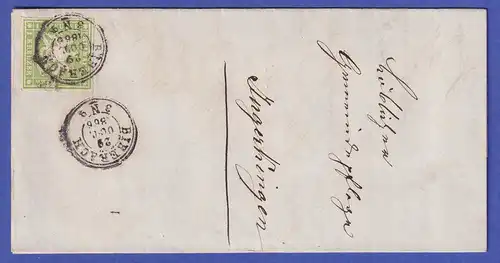 Württemberg 1 Kreuzer Mi.-Nr. 30 auf Brief von BIBERACH nach INGERKINGEN 1866