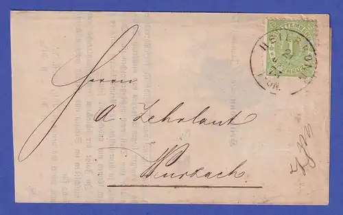 Württemberg 1 Kreuzer Mi.-Nr. 43 EF auf Brief von HEILBRONN nach WURZACH