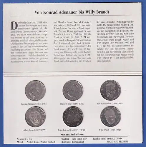 Bundesrepublik 2DM-Umlaufmünzen Politiker Serie 6 verschiedene Motive im Folder 