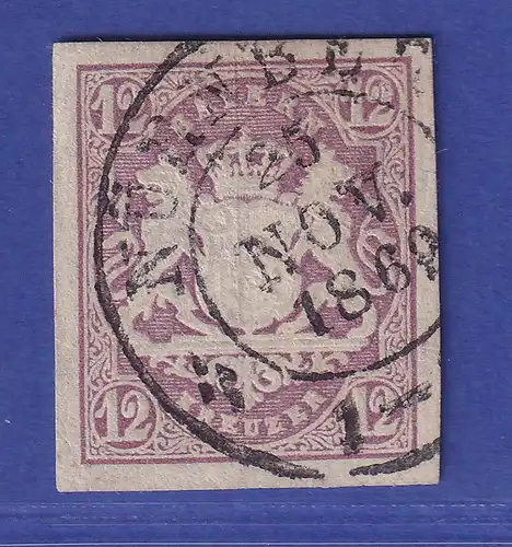 Bayern Wappen 12 Kreuzer lila Mi.-Nr. 18 mit Zweikreis-O NÜRNBERG gpr. Köhler