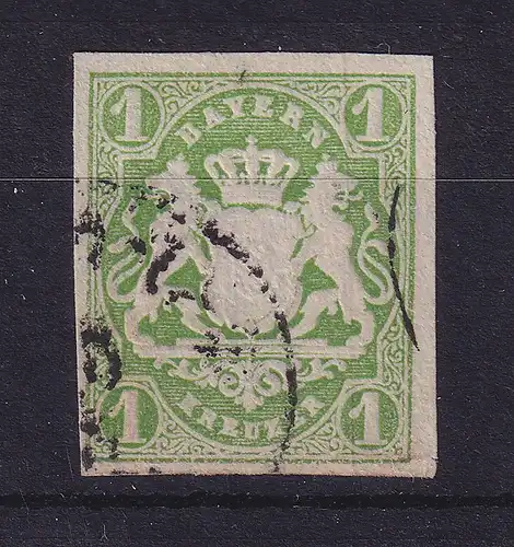 Bayern Wappen 1 Kreuzer grün Mi.-Nr. 14 a  mit Einkreis-O