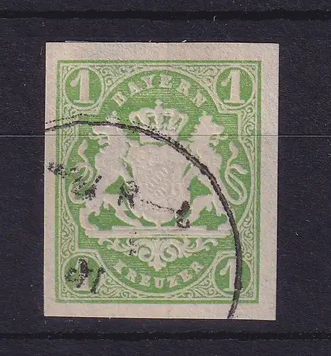 Bayern Wappen 1 Kreuzer grün Mi.-Nr. 14 a mit Einkreis-O