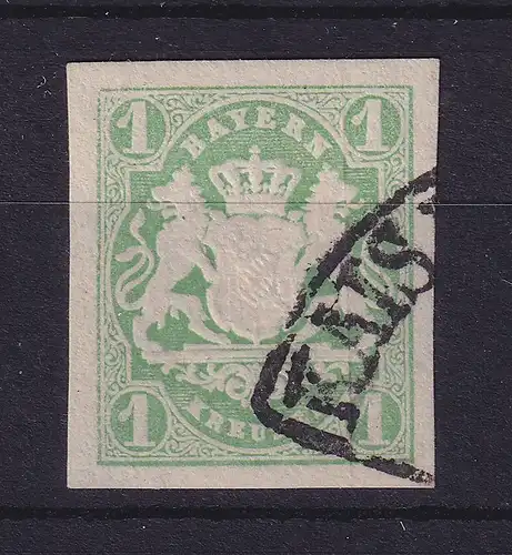 Bayern Wappen 1 Kreuzer grün Mi.-Nr. 14 a mit Halbkreis-O KAIS(erslautern)