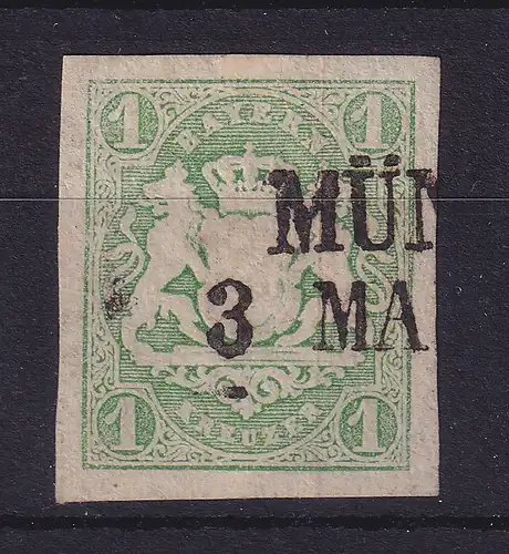 Bayern Wappen 1 Kreuzer grün Mi.-Nr. 14 a mit Zweizeiler MÜN(chen)