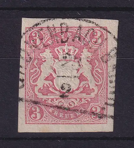 Bayern Wappen 3 Kreuzer rot Mi.-Nr. 15 mit Halbkreis-O GRONENBACH BAHNHOF