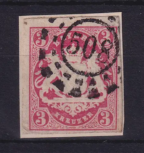 Bayern Wappen 3 Kreuzer rot Mi.-Nr. 15 mit OMR 508 Straubing a. Briefstück