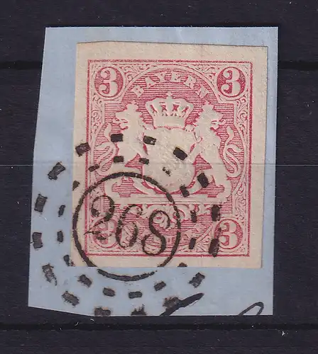 Bayern Wappen 3 Kreuzer rot Mi.-Nr. 15 mit OMR 268 Landsberg auf Briefstück