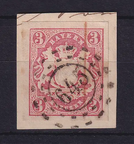 Bayern Wappen 3 Kreuzer rot Mi.-Nr. 15 mit OMR 645 Neukirchen auf Briefstück