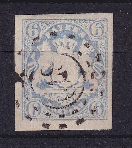 Bayern Wappen 6 Kreuzer blau Mi.-Nr. 16 mit OMR 879 Hohenberg