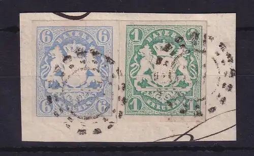 Bayern Wappen Mi.-Nr. 16 und 14 c mit OMR auf Briefstück