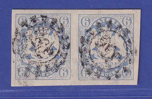 Bayern Wappen 6 Kreuzer blau Mi.-Nr. 16 waag. Paar gestempelt