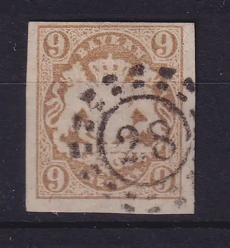 Bayern Wappen 9 Kreuzer braun Mi.-Nr. 17 mit OMR 28 Augsburg