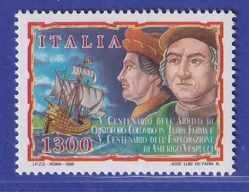 Italien 1998 Christoph Kolumbus und Amerigo Vespucci, Seefahrer  Mi.-Nr. 2585 **