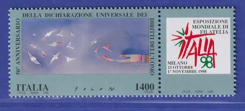 Italien 1998 Hand lässt Vögel fliegen,  ITALIA `98 Mailand  Mi.-Nr. 2602 **