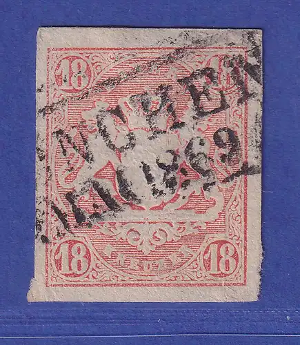 Bayern Wappen 18 Kreuzer Mi.-Nr. 19 mit Rahmen-Zweizeiler MÜNCHEN 1869