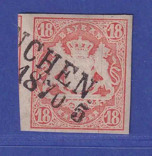 Bayern Wappen 18 Kreuzer Mi.-Nr. 19 mit Zweizeiler MÜNCHEN 1870