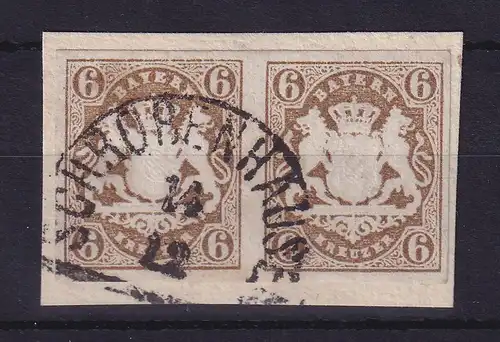Bayern Wappen 6 Kr Mi.-Nr. 20 Paar mit Halbkreis-O SCHROBENHAUSEN auf Briefstück